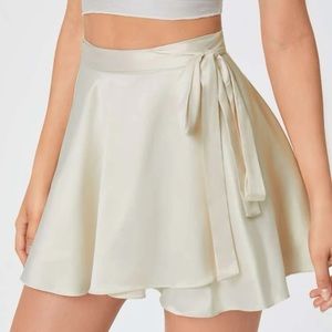 White silk satin wrap skirt
